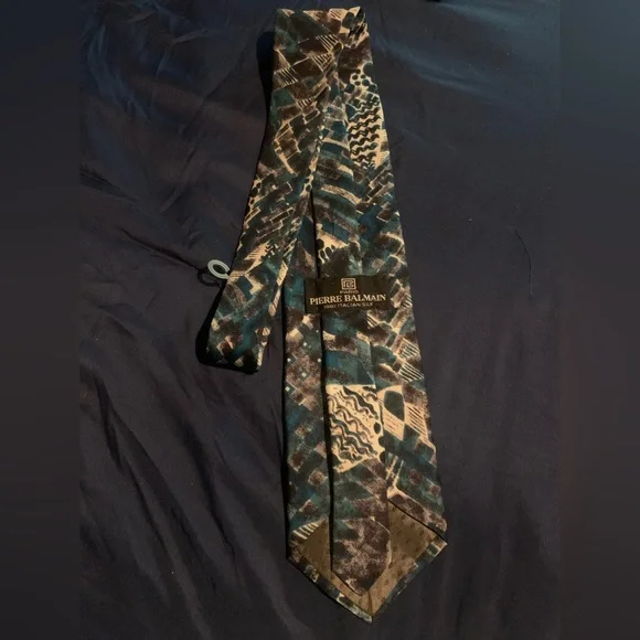 Pierre Balmain Blue and Black Abstract Tie 100% Italian Silk - Picture 3 of 3
